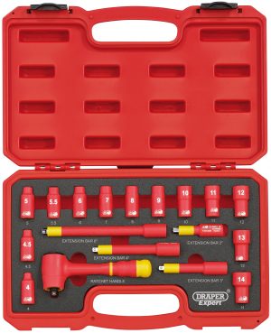 VDE Approved Fully Insulated Metric Socket Set, 1/4" Sq. Dr. (18 Piece)