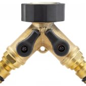 Brass Double Tap Connector with Flow Control (3/4")