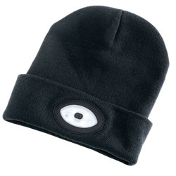 Beanie Hat with 1W Rechargeable Torch - 100 Lumens (Black, One Size)