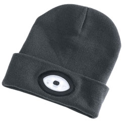 Beanie Hat with 1W Rechargeable Torch - 100 Lumens (Grey, One Size)